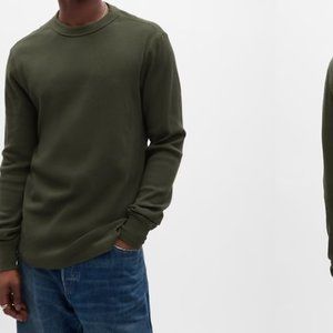 Waffle-Knit Crewneck T-Shirt, Deep Depths Green, Size L